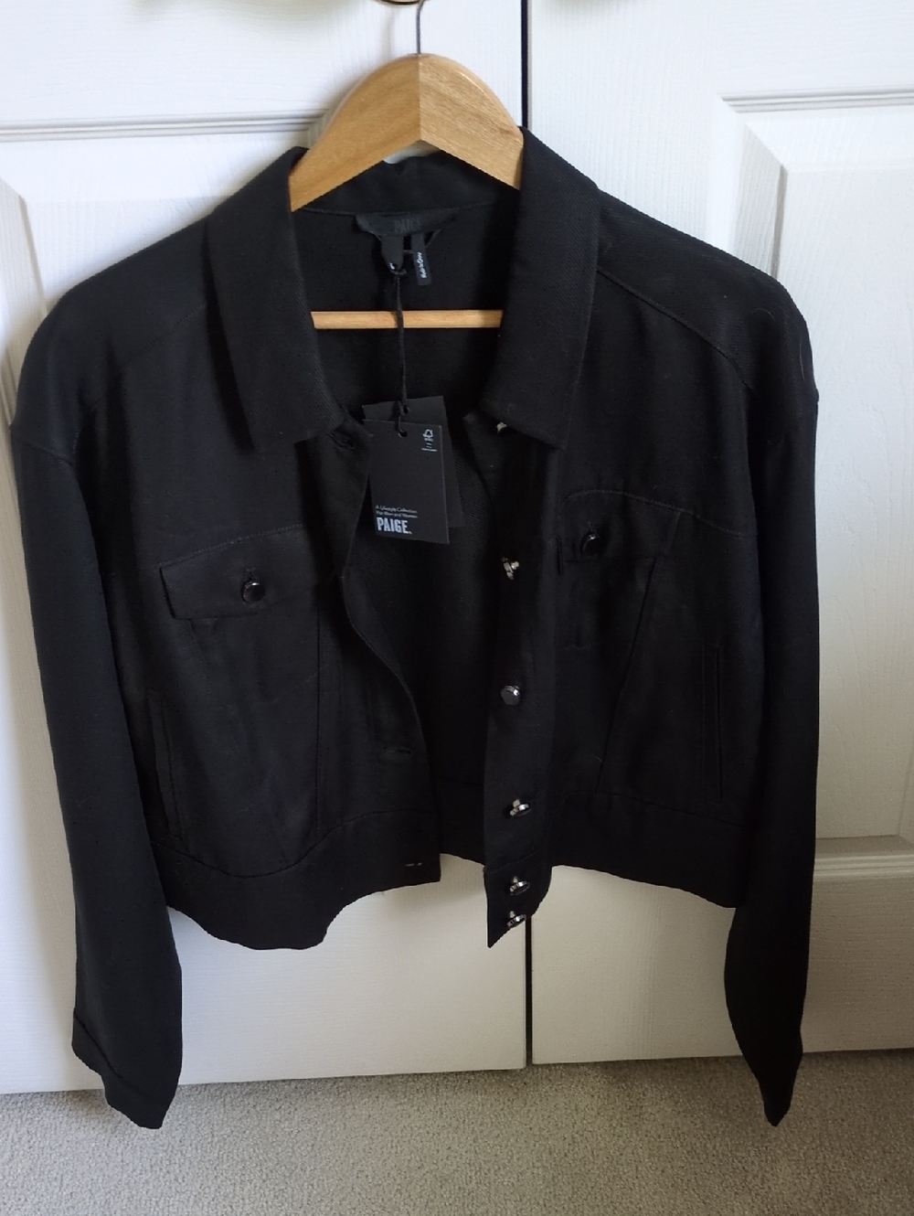 NWT PAIGE Black Cropped Jean Jacket